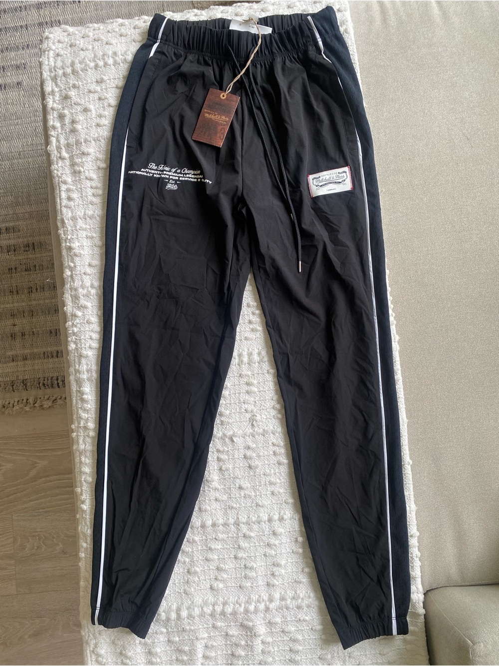 Mitchell & Ness Black Jogger Pants with White Piping